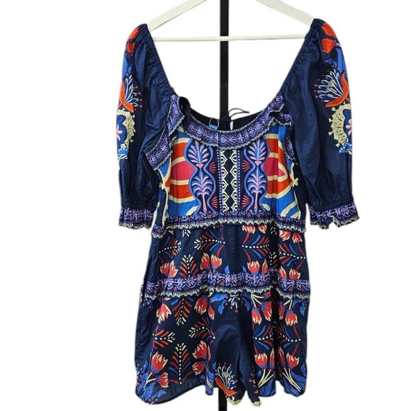 Farm Rio x Anthropologie Puff-Sleeve Ruffled Floral Romper, Picnic, Size M, NWT - Picture 3 of 13